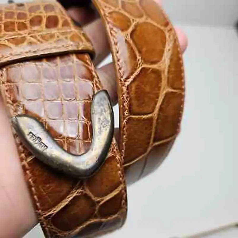 Vintage Ralph Lauren Alligator Leather & Sterling Silver‎ Belt 2268 Men 30 Brown
